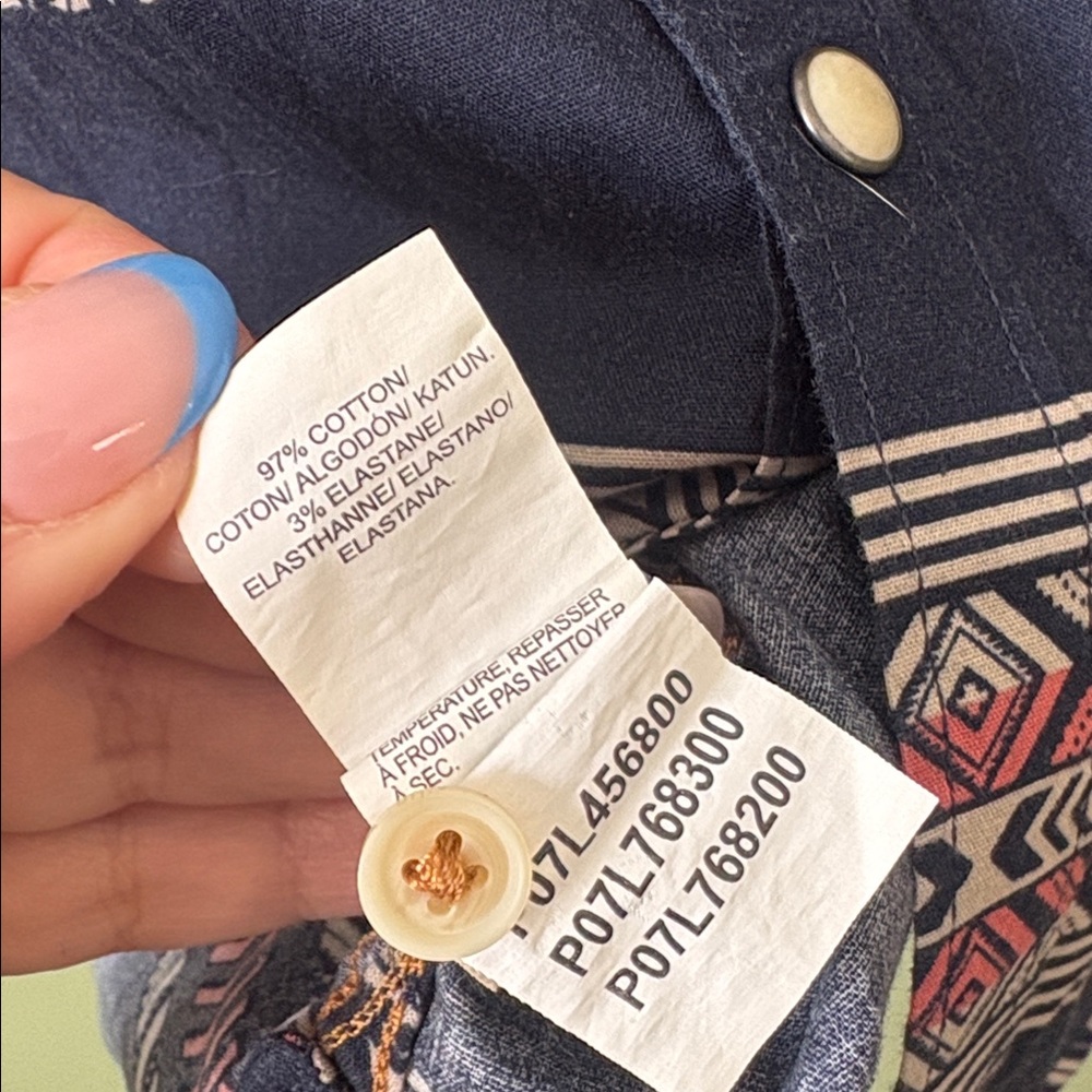 Lucky Brand Short Sleeve Button Up Shirt Navy Western Aztec Snap Closure Sz XL - Picture 6 of 7
